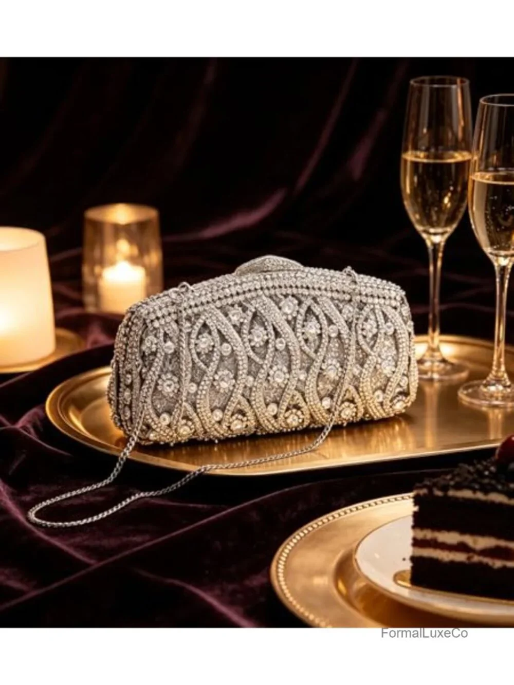 Hollow-Out Crystal Minaudiere Clutch Fits iPhone 14 Gala Evening Bag